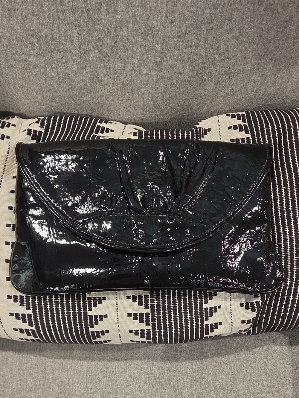 Lauren Merkin Black Patent Leather Foldover Clutch